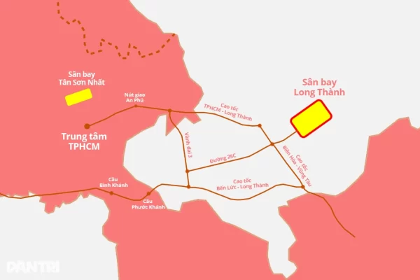 Hệ thống đường bộ kết nối sân bay Long Thành và trung tâm TPHCM (Đồ họa: Ngọc Tân).